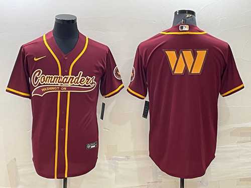 Mens Washington Commanders Burgundy Team Big Logo With Patch Cool Base Stitched Baseball Jersey->washington commanders->NFL Jersey